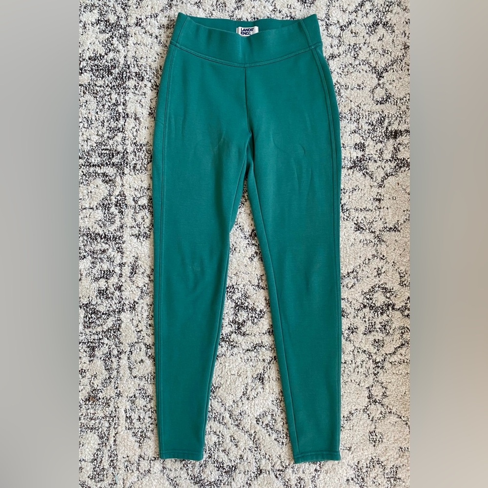 Lands’ End Cotton Fleece Leggings, Green